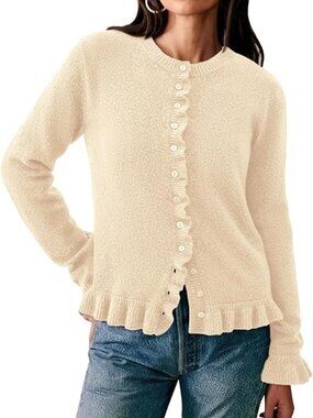 PRETTYGARDEN Button Down Cardigan Medium Beige NWT